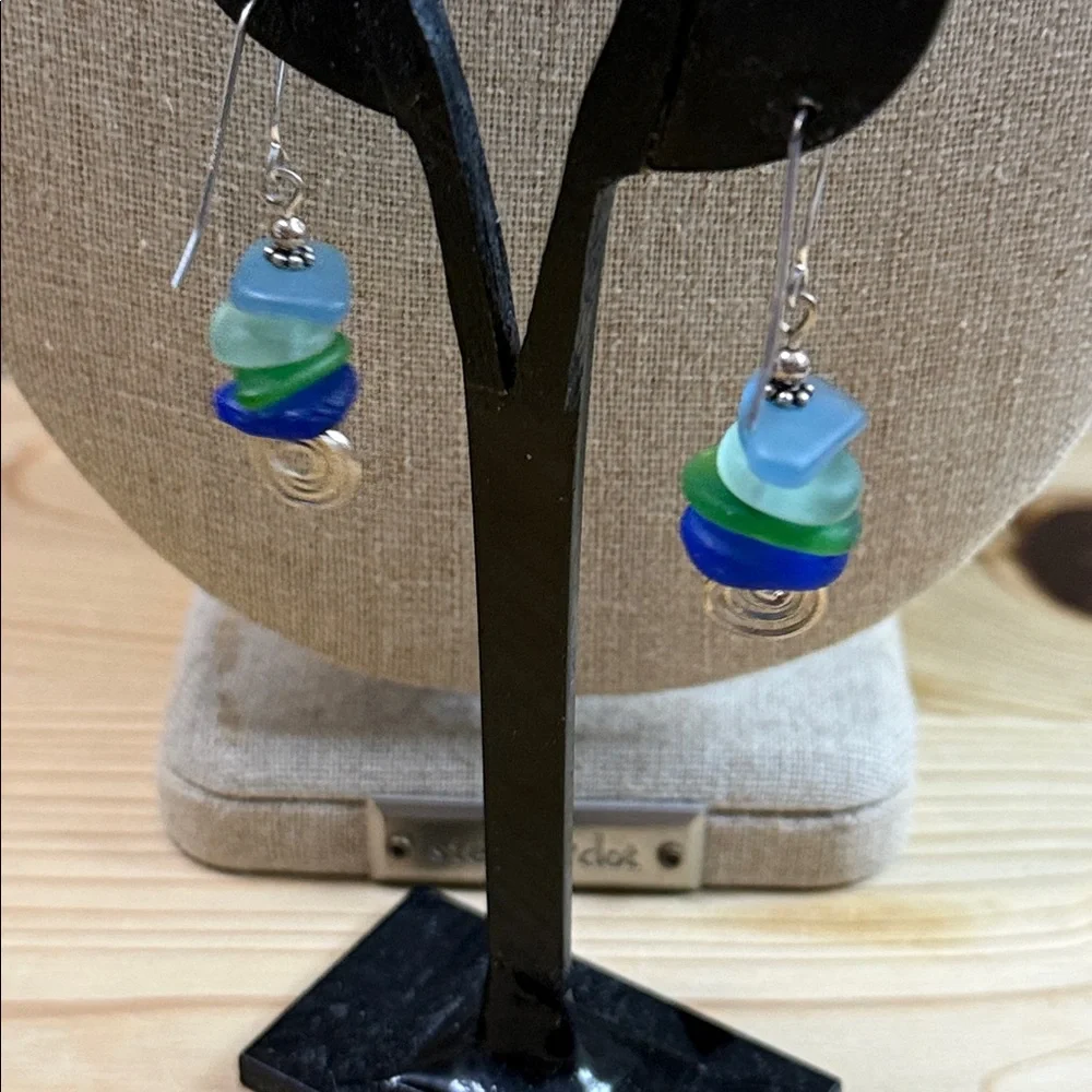 Fashion Jewelry Blue and Green Sea Glass Earrings - Picture 4 of 4